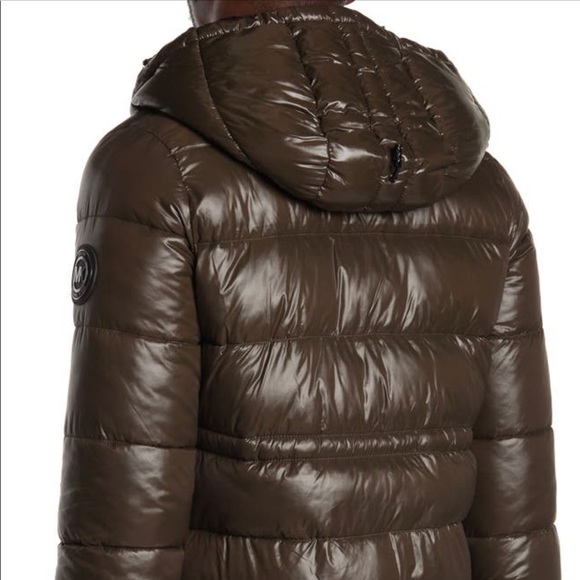 NEW!!!  MICHAEL KORS Water-Resistant Hooded Shiny Logo Print Nylon Puffer Jacket - Picture 3 of 17